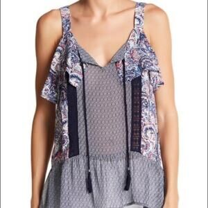 DR2 by Daniel Rainn Mixed Print Ruffle Tassel Tank Top Size MP